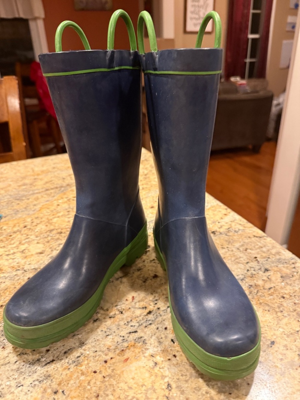 Navy Rain Boots with Green Trim